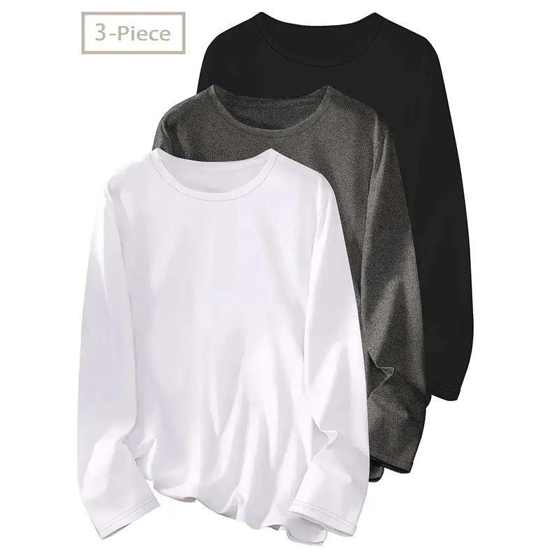 Pack Women’s Plus Size Long Sleeve Crew Neck Tees – Loose Fit Basic Tops