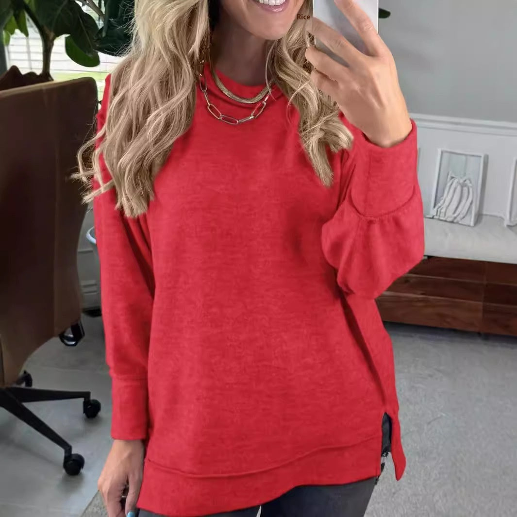 Women’s Loose Fit Solid Color Pullover Street Fashion Sweatshirt