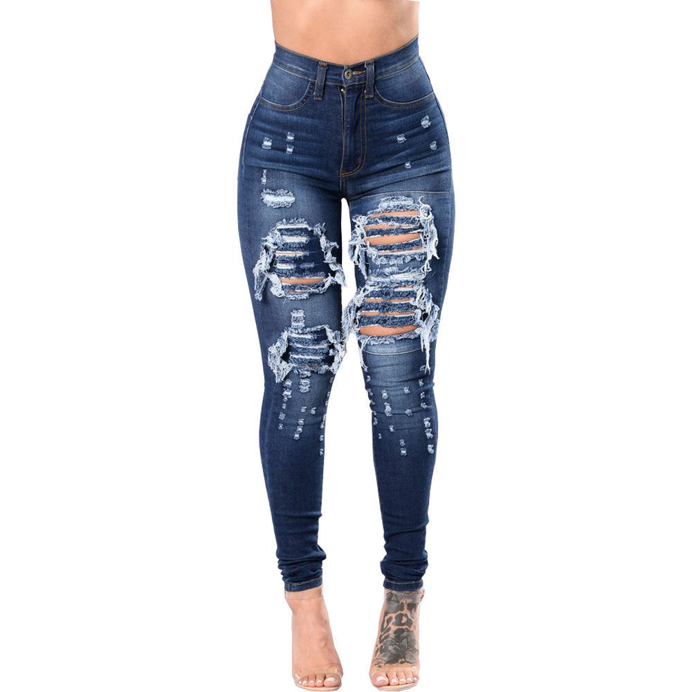Ripped Washed Denim Women's Pants