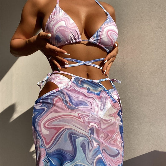 Shop the Lavender 3-Piece Bikini Set – sexy, stylish, and comfortable swimwear for women. Includes bikini top, bottoms, and cover-up. Sizes S–L."