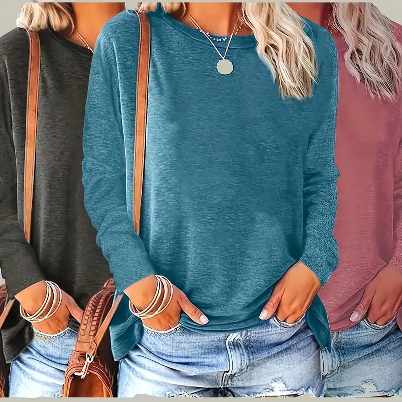 Pack Women’s Plus Size Long Sleeve Crew Neck Tees – Loose Fit Basic Tops