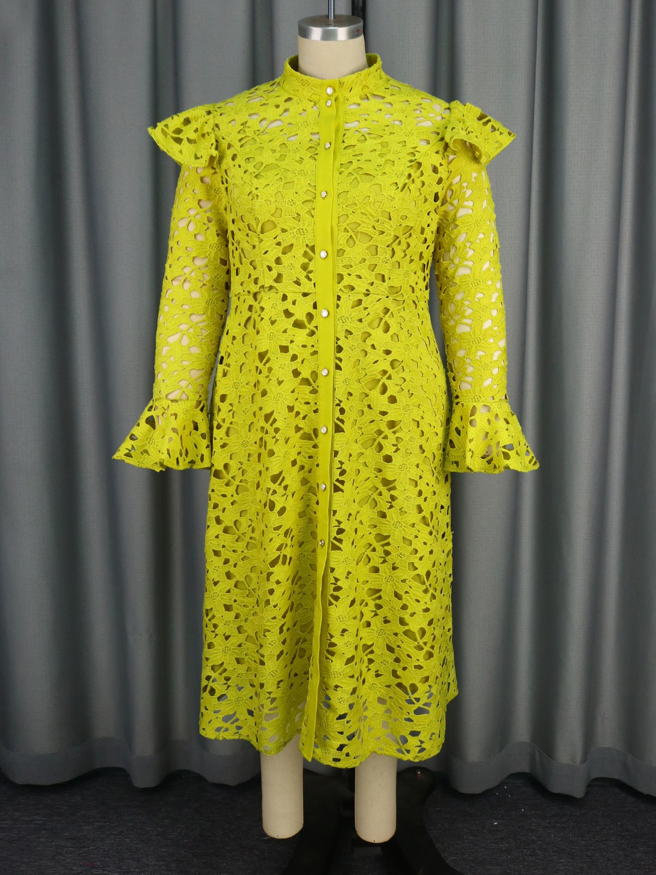 Elegant A-Line Mid-Length Dress with Bell Sleeves