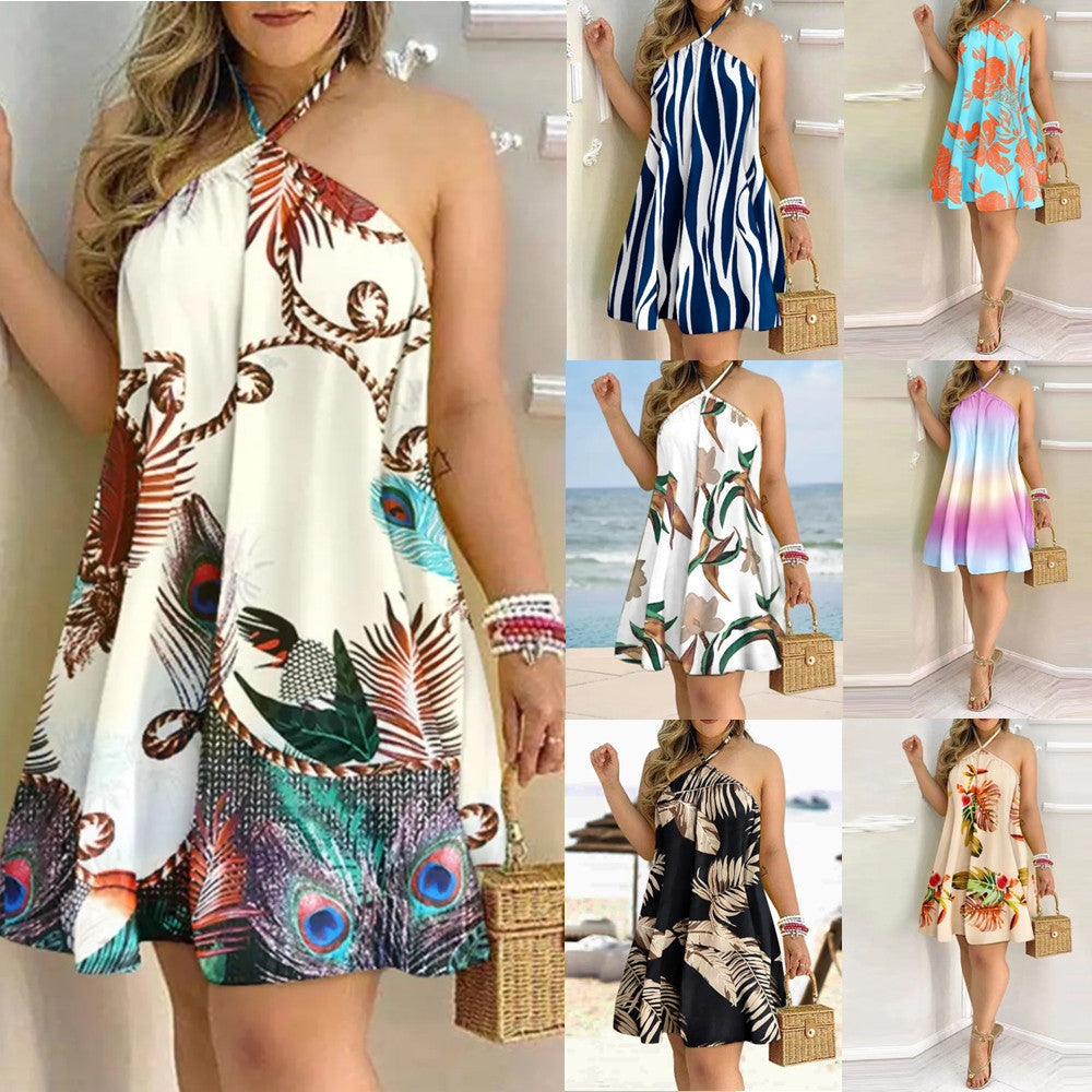 Stunning 3D print A-line dress with gradient colors and nature-inspired patterns. Loose waist, mid-length, and breathable comfort. Sizes S–3XL.