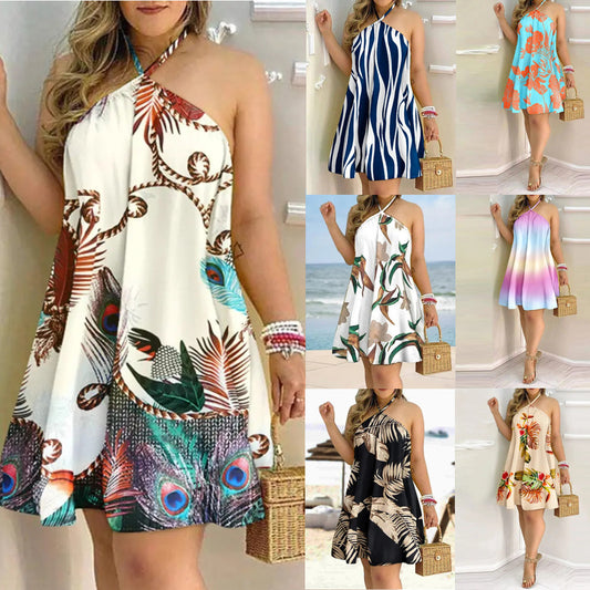 Stunning 3D print A-line dress with gradient colors and nature-inspired patterns. Loose waist, mid-length, and breathable comfort. Sizes S–3XL.