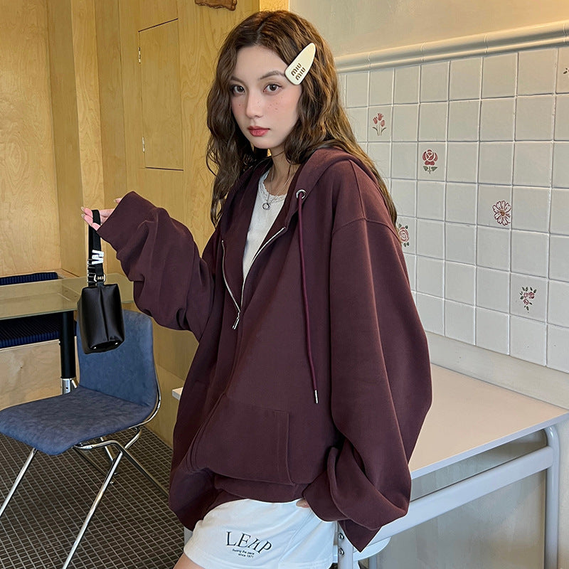 Loose Japanese & Korean Casual Cardigan  Zipper Raglan Sleeve, Medium Thickness