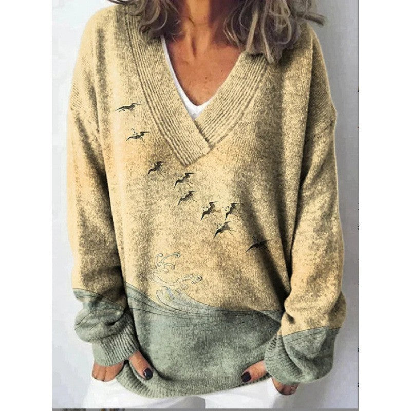 Women’s 3D Effect Pullover Sweater – Digital Print Polyester Top, Sizes S–5XL