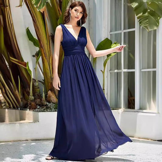Elegant high-waist long evening dress in polyester. Available in sizes US2–US26W and 8 stunning colors, perfect for formal occasions and special events.