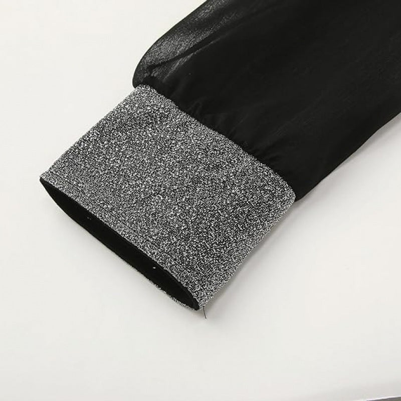 Black Sequin Stitching Pullover Dress – Street Style High Waist Mid-Length Dress