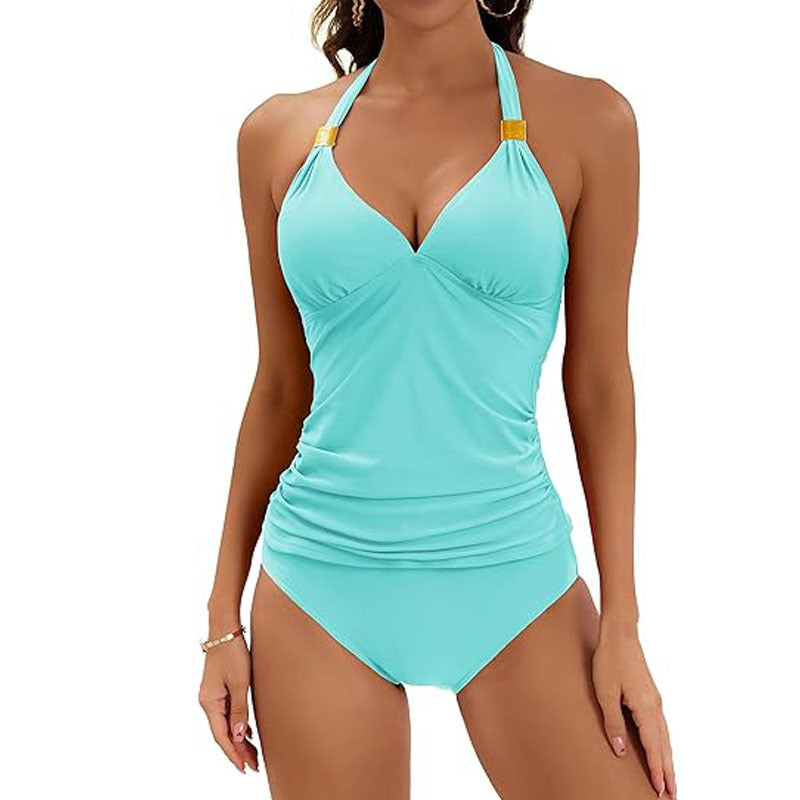 Women’s Solid Color Swimwear Set Milk Silk Two-Piece