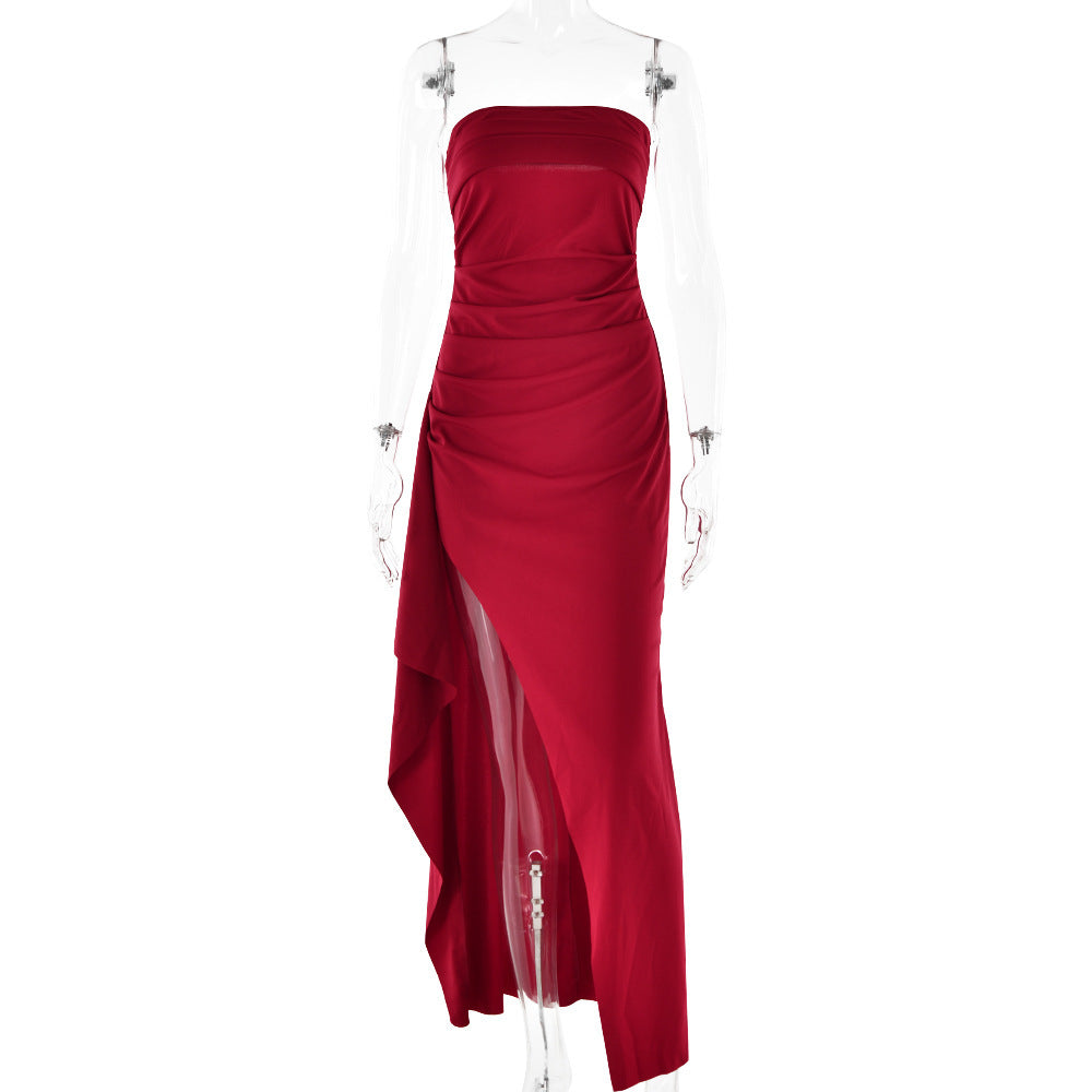 Backless Tube Top A-Line Maxi Dress – Sleeveless High Waist Evening Dress