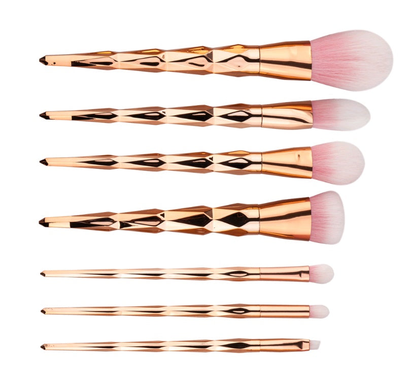7-Piece Professional Makeup Brush Set Nylon Bristles & Electroplated Rubber Handle