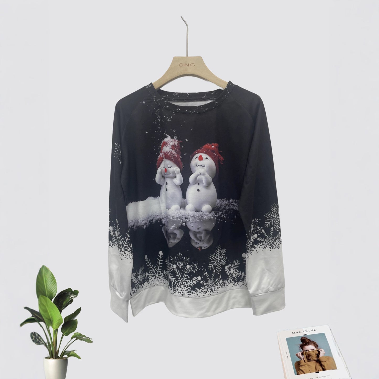 Christmas Pullover Sweatshirt – 3D Print Raglan Sleeve Polyester Top