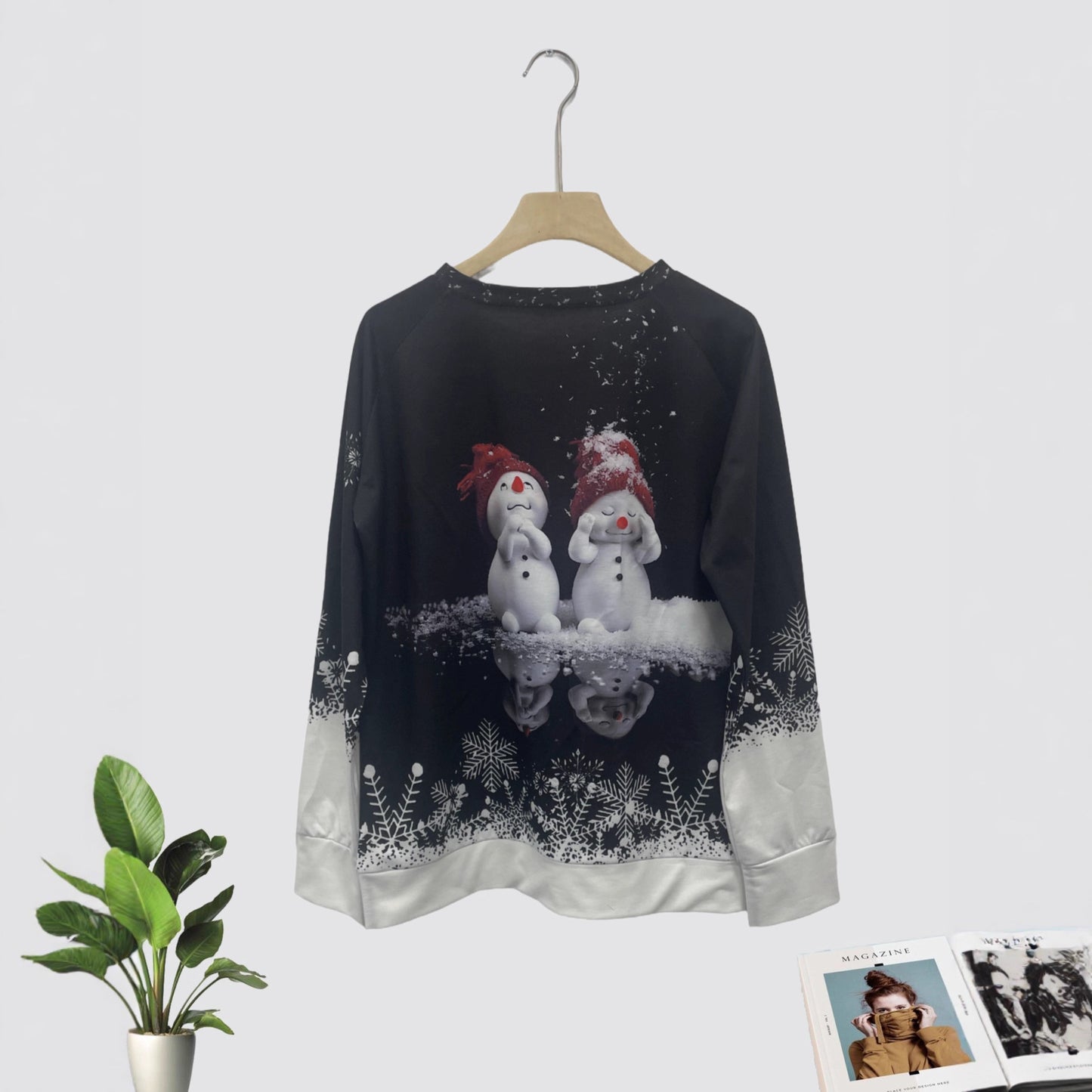 Christmas Pullover Sweatshirt – 3D Print Raglan Sleeve Polyester Top