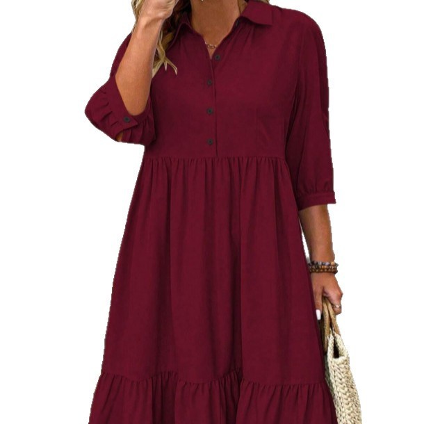 Wine Red Swing Maxi Dress – Plus Size European Style Long Dress