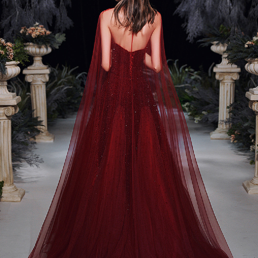 Korean Style Solid Wine Red Long Skirt – Mid Waist, Elegant Design
