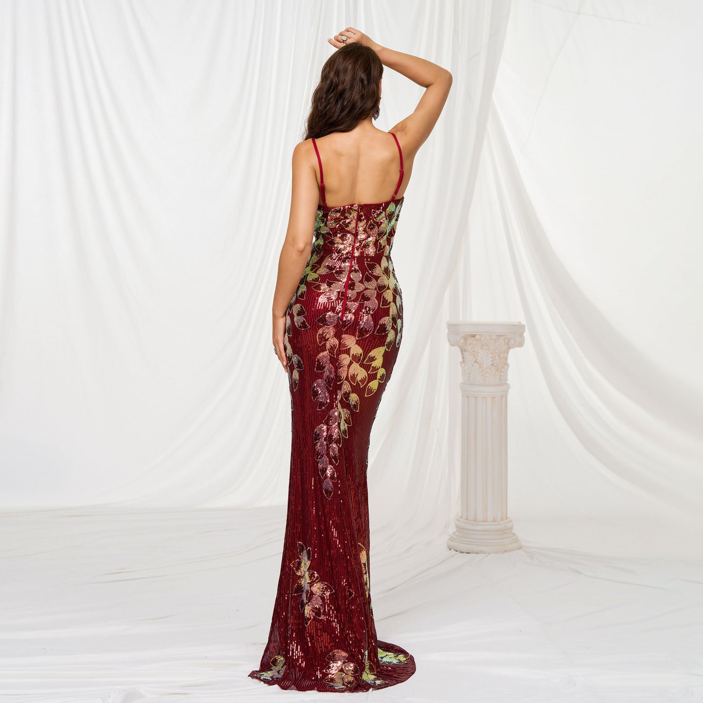 Elegant Red Sequin Dress – S–XL – Polyester