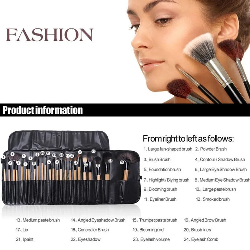 Professional Handmade Makeup Brush Set – Wooden Handle & PU Case