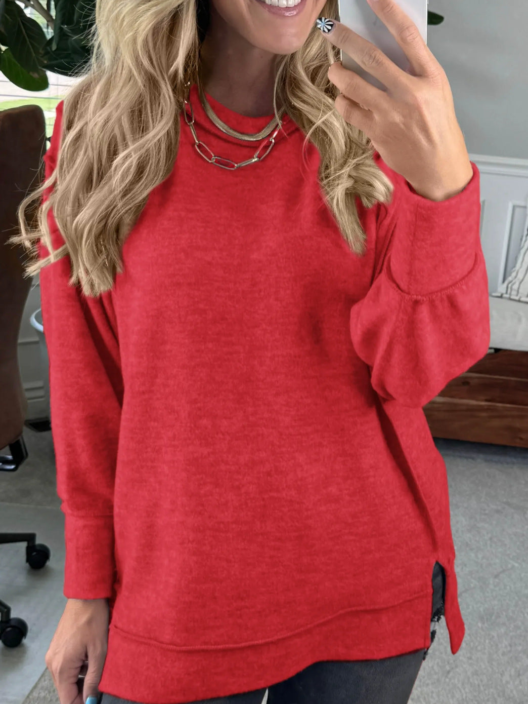 Women’s Loose Fit Solid Color Pullover Street Fashion Sweatshirt