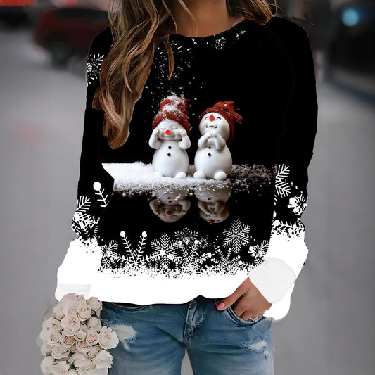 Christmas Pullover Sweatshirt – 3D Print Raglan Sleeve Polyester Top