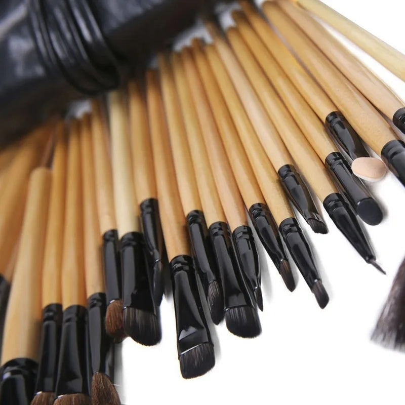 Professional Handmade Makeup Brush Set – Wooden Handle & PU Case