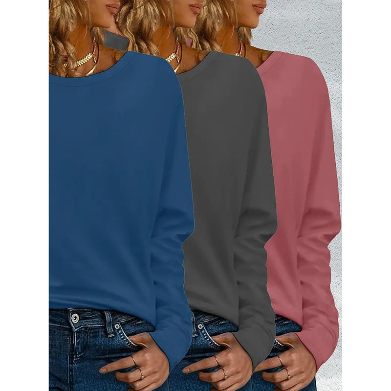 Pack Women’s Plus Size Long Sleeve Crew Neck Tees – Loose Fit Basic Tops
