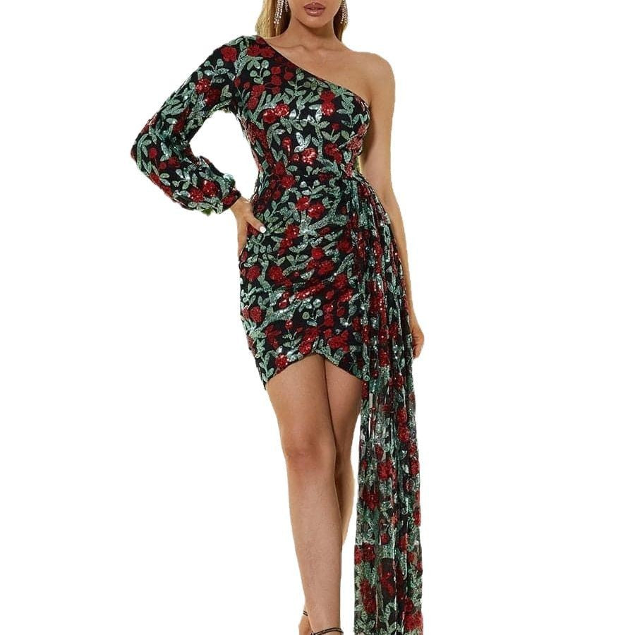 Women’s White, Black & Gold Mid-Waist Long Sleeve Dress – S–XXL – Polyester