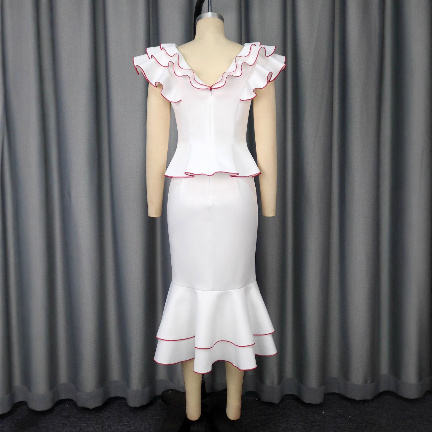 White Mid-Length Urban Dress with Ruffled Sleeves