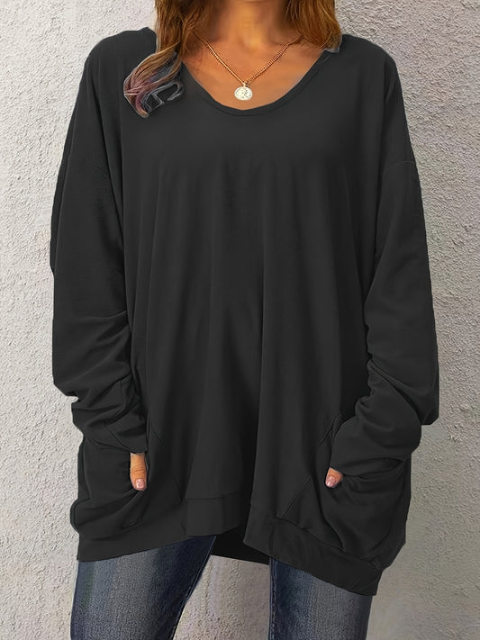 Self-pick-up Plus Size Women's Soft Round Neck Casual Shirt Elegant Loose Long Sleeve P