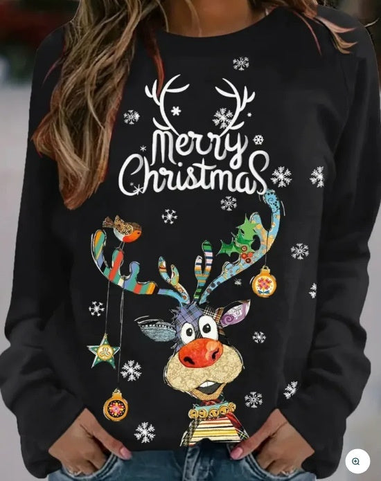 Women’s Santa Claus 3D Pullover Festive Round Neck Christmas Sweater