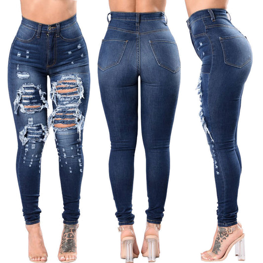 Ripped Washed Denim Women's Pants