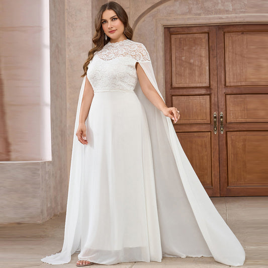 Elegant white wedding dress with zipper detail, made from high-quality polyester. Long skirt design, available in S–4XL. Perfect for a timeless bridal look.