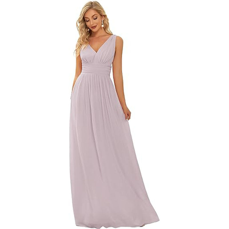 Sleeveless Mid-Waist Long Wedding Dress with Embroidery