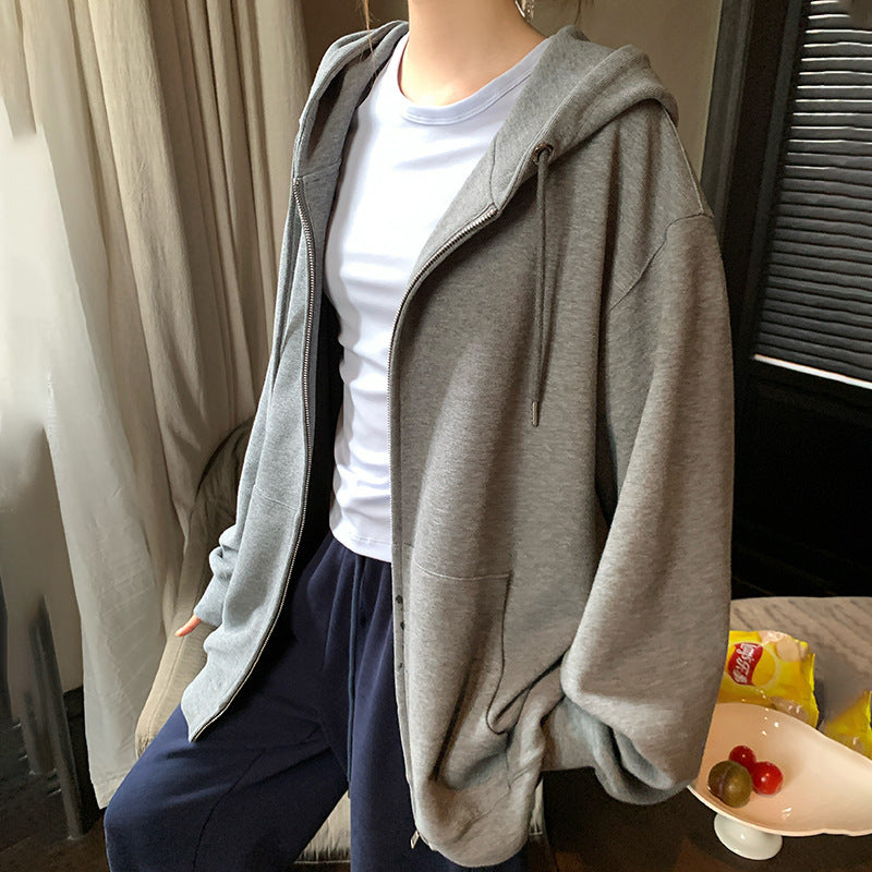 Loose Japanese & Korean Casual Cardigan  Zipper Raglan Sleeve, Medium Thickness