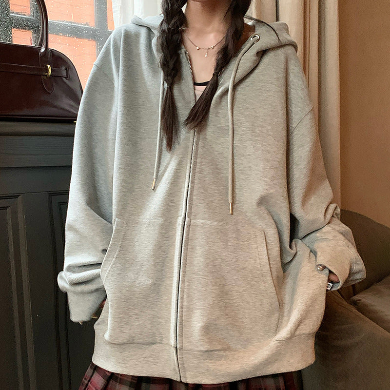Loose Japanese & Korean Casual Cardigan  Zipper Raglan Sleeve, Medium Thickness