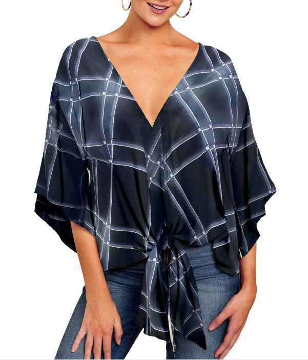 Blouse Leopard Print Shirts Floral Tie Front Blouses Batwing Summer Oversize Ladies Tops