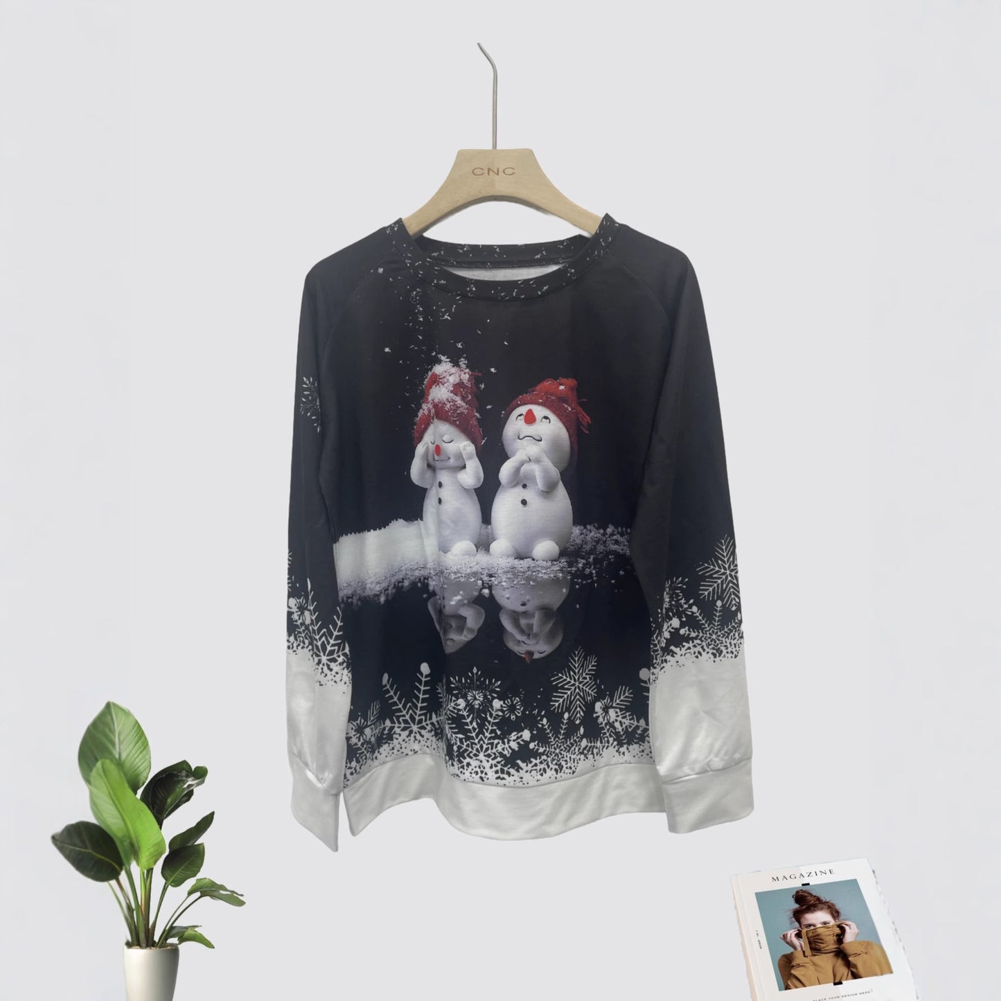 Christmas Pullover Sweatshirt – 3D Print Raglan Sleeve Polyester Top