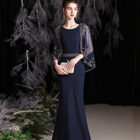 Elegant Korean-style dress crafted from soft polyester, featuring a chic navy cyan color. Perfect for everyday wear or special occasions.