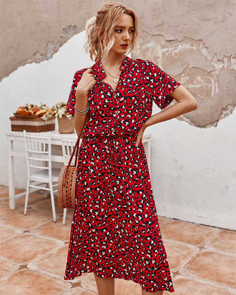 Polka Dot High Waist Dress – Short Sleeve Cotton Rayon Printed Dress