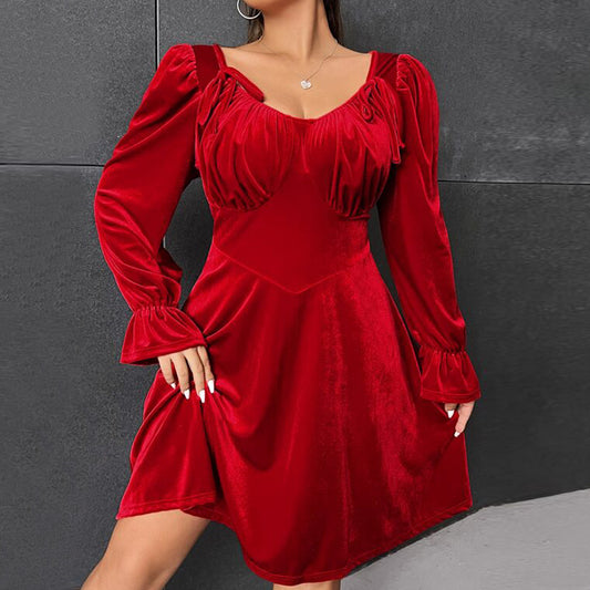 Flatter your figure with this red plus-size A-line dress. High waist, solid color, and soft polyester fabric. Sizes 1XL–3XL available.