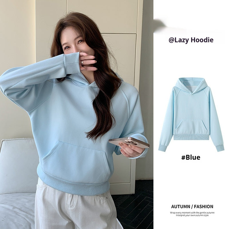 Women’s Solid Color Loose Pullover – Cotton Sweatshirt with Pocket