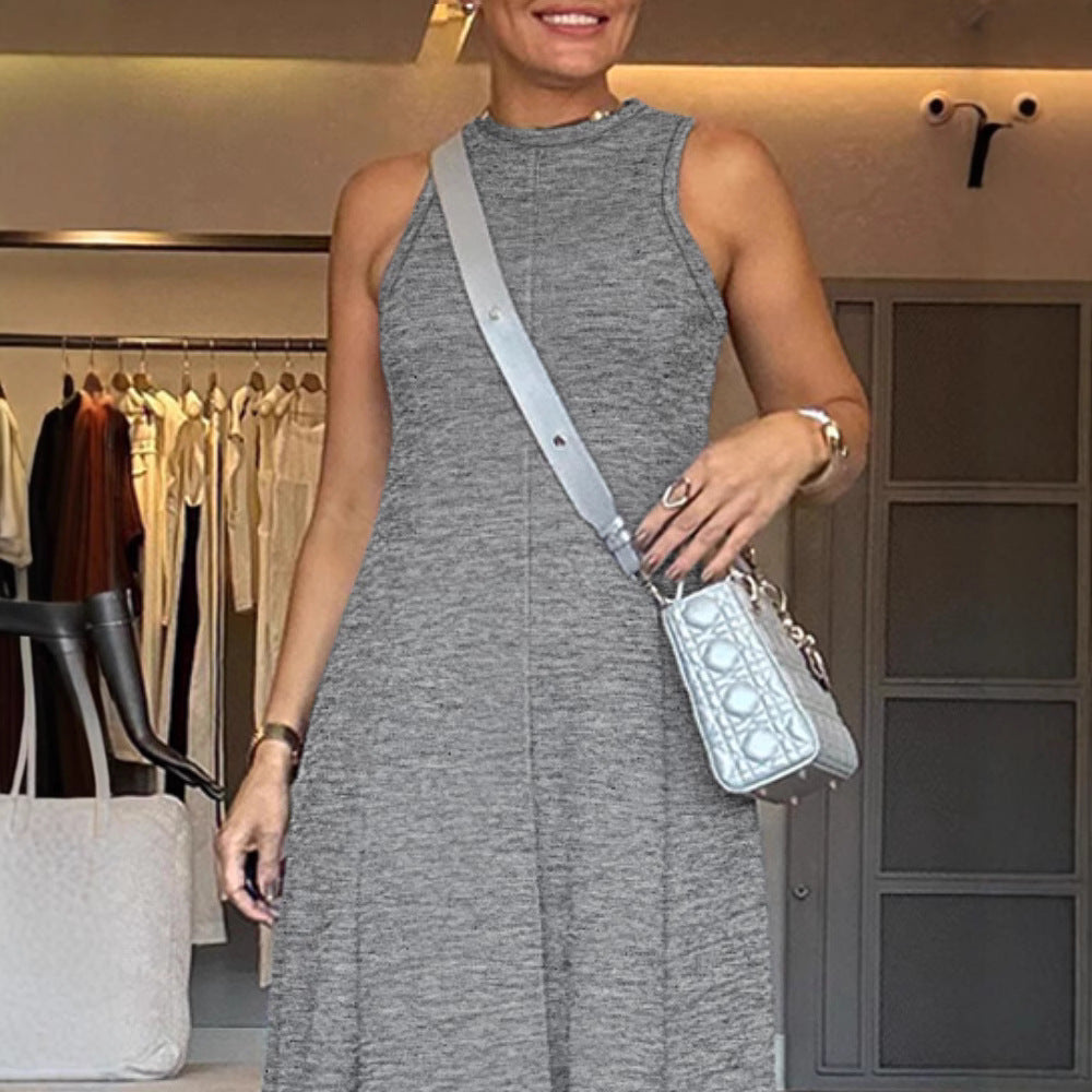 Sleeveless Casual Dress – Korean & Japanese Style in Gray and Khaki