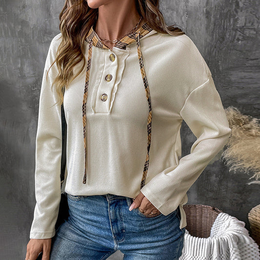 Shop Women’s Apricot Pullover Sweater with splicing detail. Japanese Korean casual style, regular fit, and soft polyester fabric. Sizes S–XL.