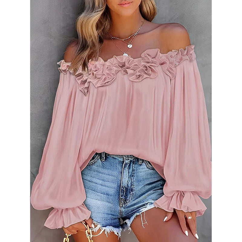 Romantic Off-Shoulder Ruffle Blouse – Long Sleeve Boho Top