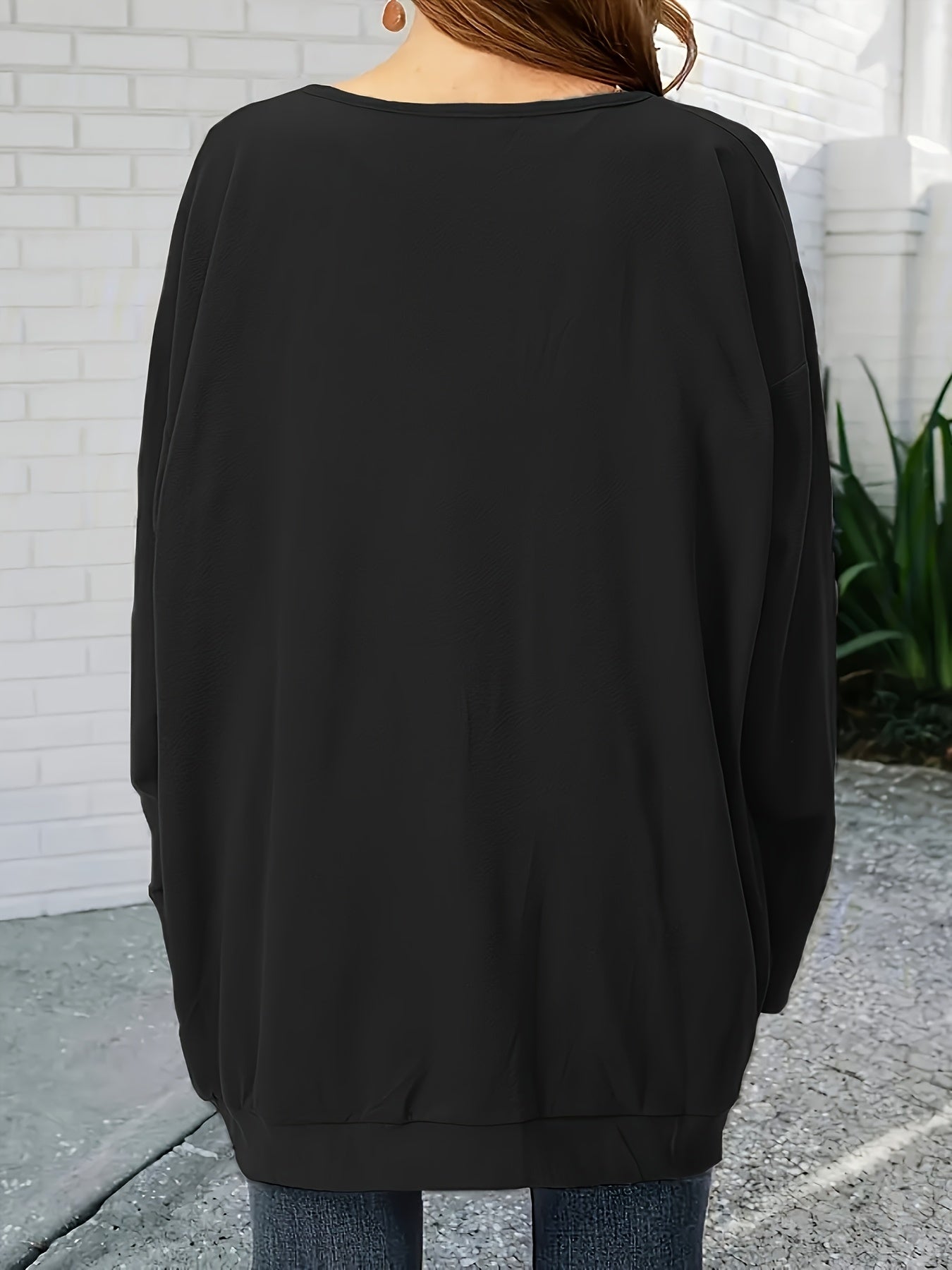 Self-pick-up Plus Size Women's Soft Round Neck Casual Shirt Elegant Loose Long Sleeve Pocket Top Only Self-pickup Is Supported