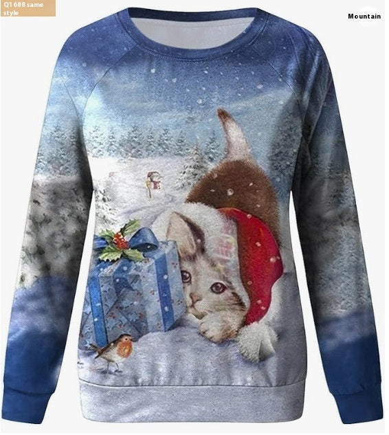 Women’s Santa Claus 3D Pullover Festive Round Neck Christmas Sweater