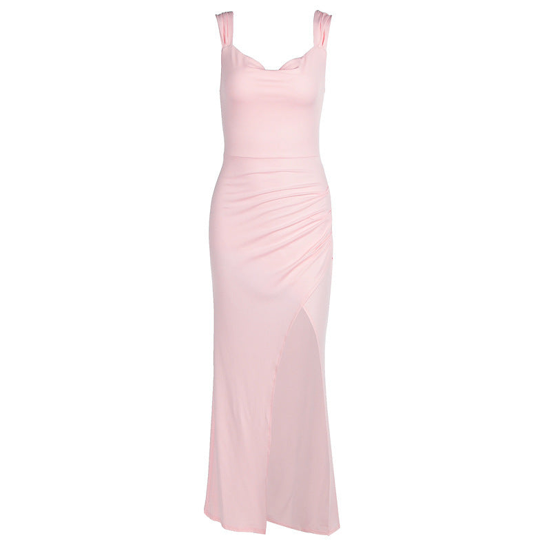 Women's Backless Solid Color Sleeveless Dress – Chic Mid-Waist Summer Style