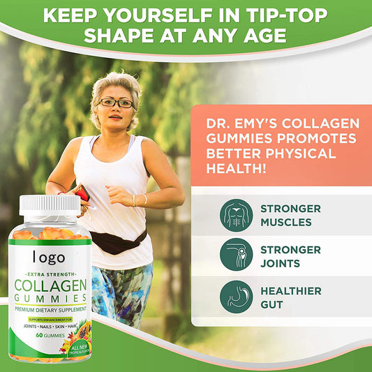 Collagen Peptide Gummies – 60 soft candies for glowing skin, healthy hair, strong nails, and joint support. Delicious, easy-to-take collagen supplement.