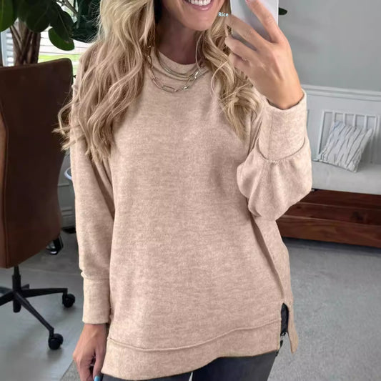 Women’s Loose Fit Solid Color Pullover – Street Fashion Sweatshirt