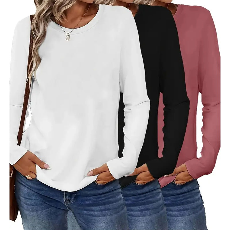 Pack Women’s Plus Size Long Sleeve Crew Neck Tees – Loose Fit Basic Tops