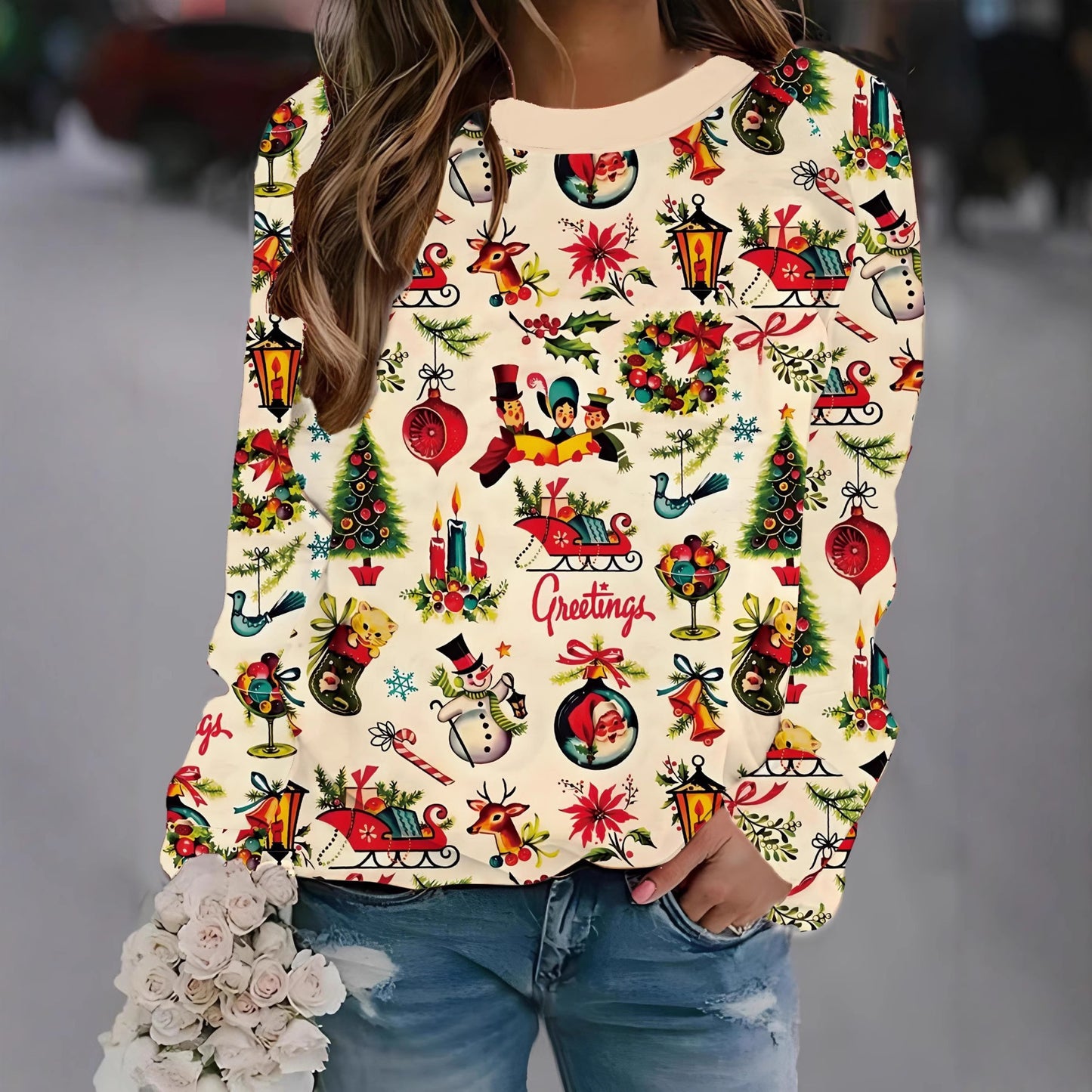 Pullover Sweatshirt – 3D Print Raglan Sleeve Polyester Top, Sizes S–XXL